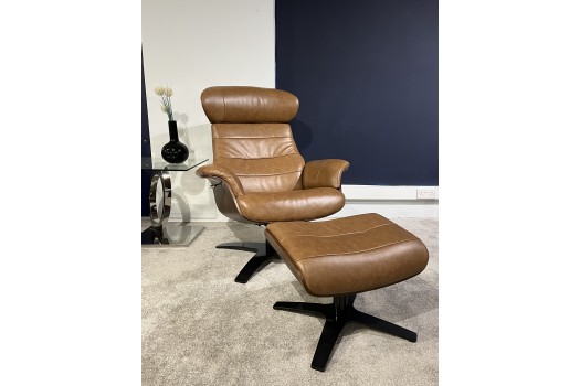 Annaldo leather swivel chair & online ottoman